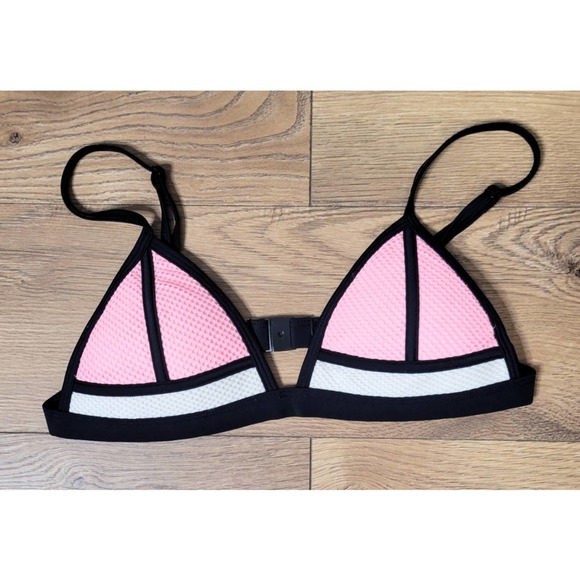 Triangl Pink/White/Black Color Block Bikini Top Size S
